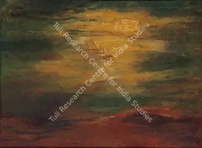 Hebbar, K.K. (Artist). Boats in Sunset. Oil on canvas, 1967 | Painting | FineArts | 00599066