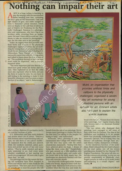 Shalini Umachandran (Reporter), Nothing can Impair Their Art, 2003, Newspaper Clipping