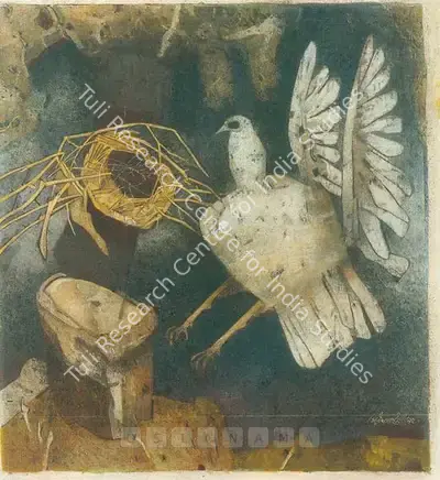 Ganesh Pyne (Artist), The Bird, Painting