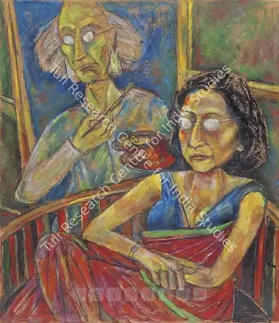 Paritosh Sen (Artist), Self Portrait With Wife, 2002, Painting
