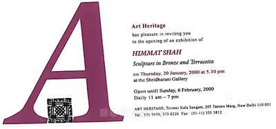 Himmat Shah (Artist), Himmat Shah, 2000, Solo Exhibition Invitation
