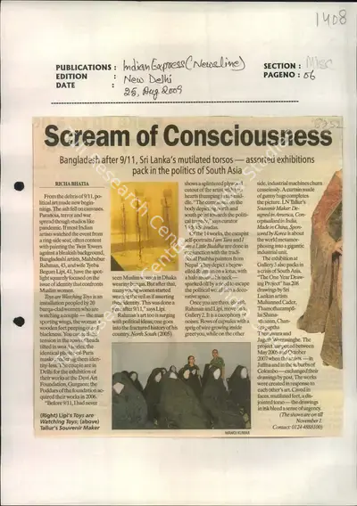 Richa Bhatia (Reporter), Scream of Consciousness, 2009, Newspaper Clipping