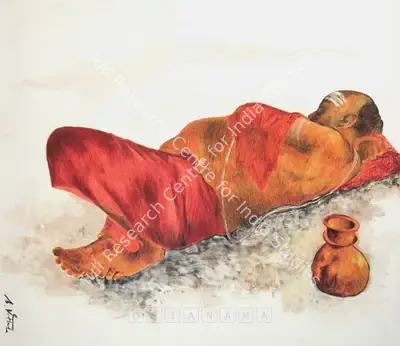 B. Vithal (Artist), Reclining Brahmin, Painting