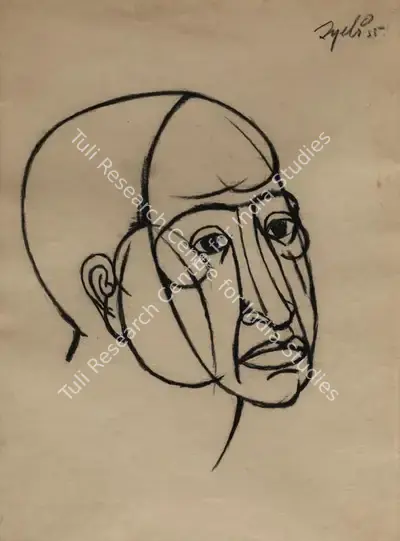 Tyeb Mehta (Artist), Head, 1955, Painting