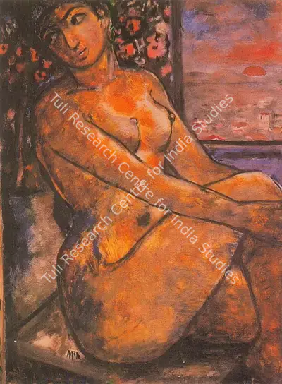 Ara, K.H. (Artist). Seated Nude, n.d. | Painting, So.Del/09.10.92