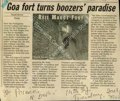 Rupesh Samant (Reporter), Goa Fort Turns Boozers' Paradise, 2004, Newspaper Clipping