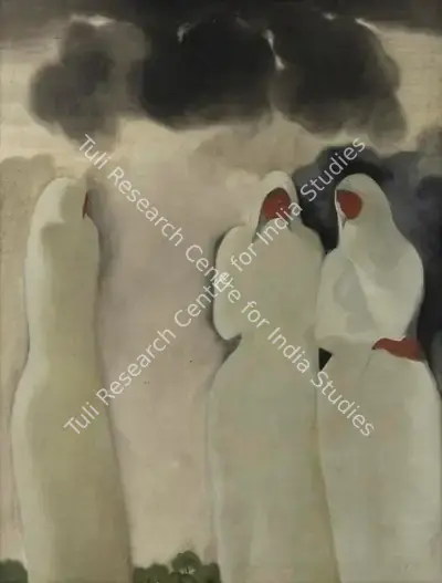 B.C. Sanyal (Artist), Shrouded Woman, 1980, Painting