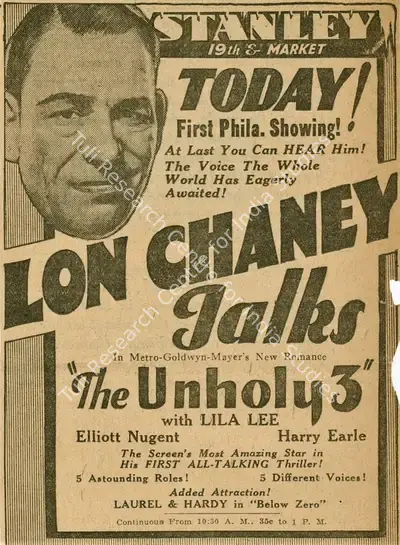 Irving Thalberg (Producer), The Unholy Three, 1930, Film Advertisement