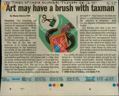 Manju Menon (Reporter), Art May Have a Brush with Taxman, 2005, Newspaper Clipping