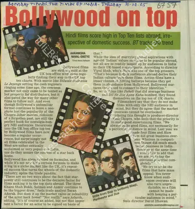 Aakanksha Naval-Shetye (Reporter), Bollywood on Top, 2005, Newspaper Clipping