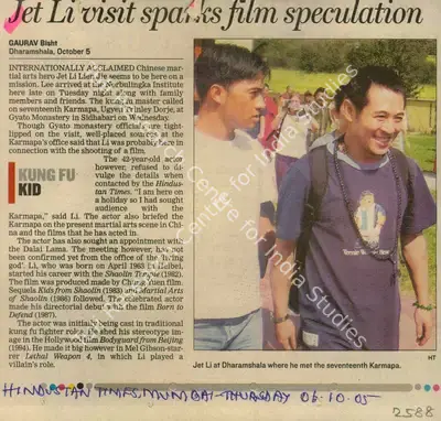 Gaurav Bist (Reporter), Jet Li Visit Sparks Film Speculation, 2005, Newspaper Clipping