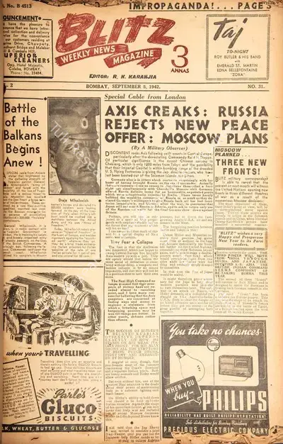 R.K. Karanjia (Editor), Blitz, 1942, Magazine