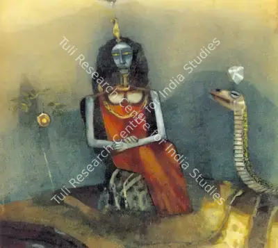 Ganesh Pyne (Artist), Woman, The Serpent, 1975, Painting