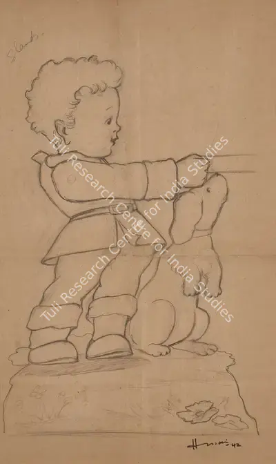 M.F. Husain (Artist), Untitled, 1942, Drawing