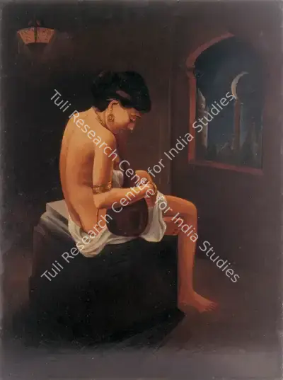 Jogesh Chandra Seal (Artist), Woman with Sitar in Moonlight, 1921, Painting