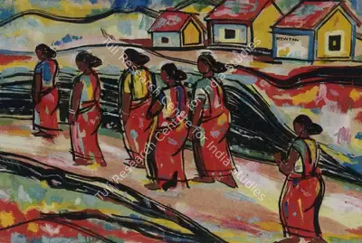 F.N. Souza (Artist), Untitled (Village Scene), 1948, Painting