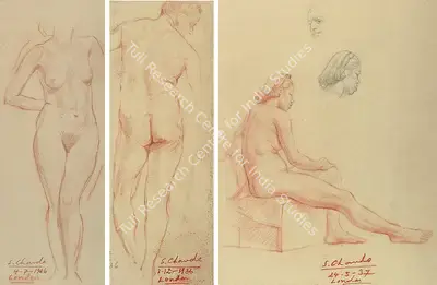Shiavax Chavda (Artist), Nude Series; Woman and Head Studies, 1937, Drawing