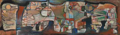 S.K. Bakre (Artist), Untitled (Townscape), Painting