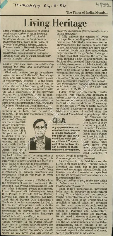 Maneesh Pandey (Reporter), Living Heritage, 2004, Newspaper Clipping