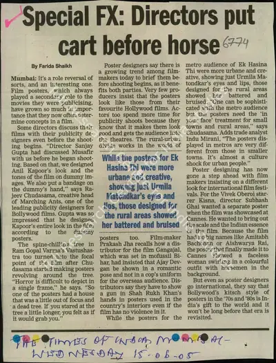 Farida Shaikh (Reporter), Special FX: Directors put cart before Horse, 2005, Newspaper Clipping