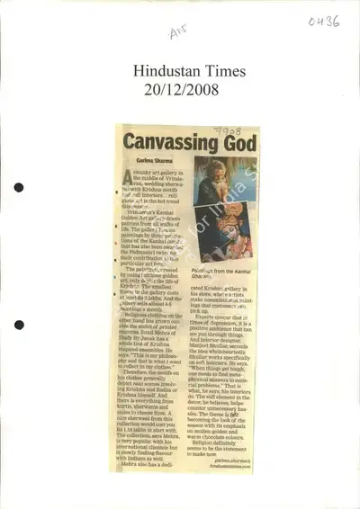 Garima Sharma (Reporter), Canvassing God, 2008, Newspaper Clipping