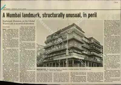 Prachi Pinglay (Reporter), A Mumbai Landmark, Structurally Unusual, in Peril, 2005, Newspaper Clipping