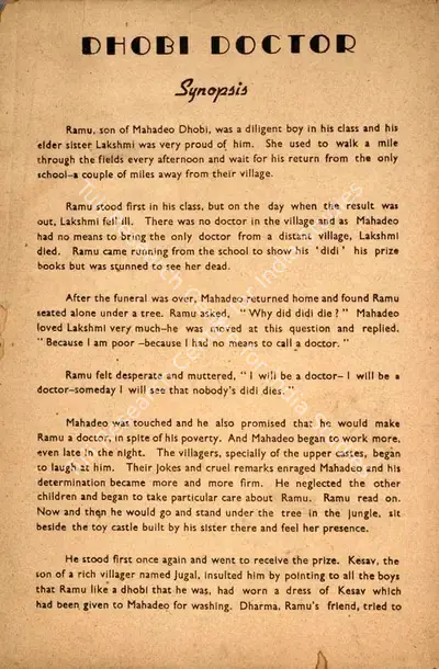Phani Majumdar (Director), Dhobi Doctor, 1954, Song-Synopsis Booklet