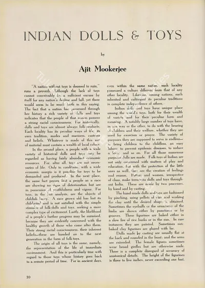 Ajit Mookerjee (Essayist), Indian Dolls & Toys, 1951, Essay