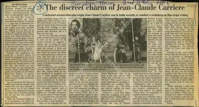 Ashok Rane (Reporter), The Discreet Charm of Jean-Claude Carriere, 2001, Newspaper Clipping