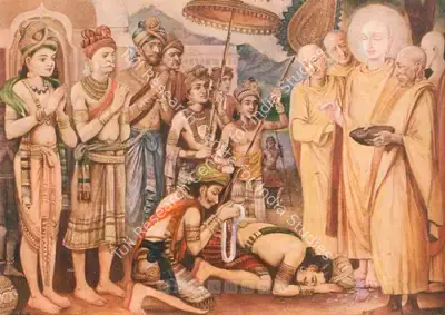 P.C. Chakravorty (Artist), A King Paying Homage To Buddha, 1945, Painting