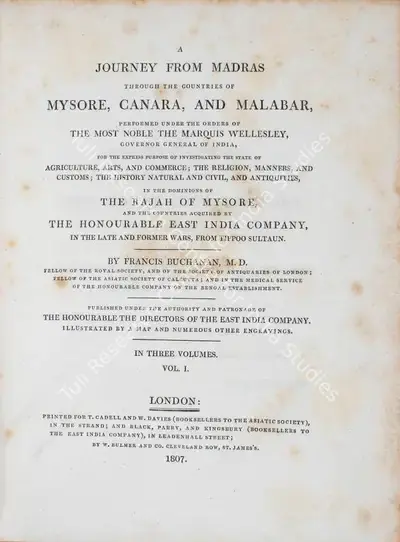 Francis Buchanan (Author), A Journey from Madras through the countries of Mysore, Canara and Malabar, 1807, Authored Antiquarian Book