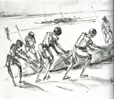 Hemanta Misra (Artist), Fishermen, Drawing