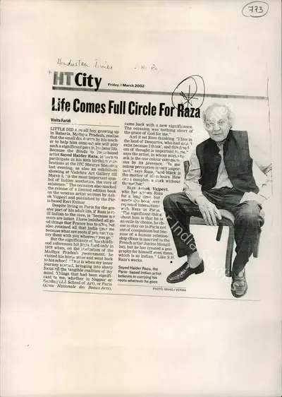 Vinita Faridi (Reporter), Life Comes Full Circle For Raza, 2002, Newspaper Clipping