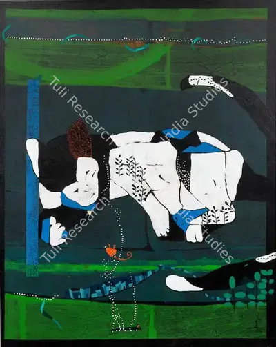 Dhaneswar Shah (Artist), Cat in black and white, 2008, Painting