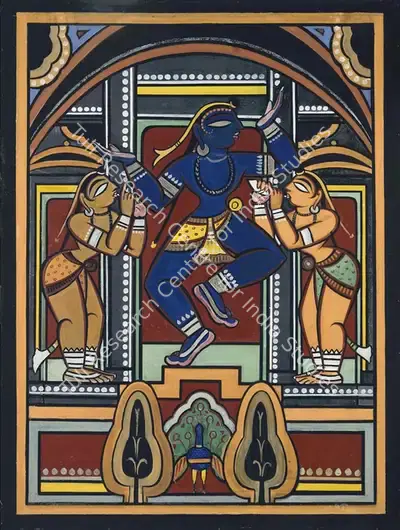 Roy, Jamini (Artist). Krishna with Gopis. Tempera on cloth, 1950 | Painting | FineArts | 00332583