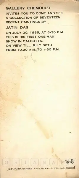 Jatin Das (Artist), Jatin Das, 1965, Solo Exhibition Invitation