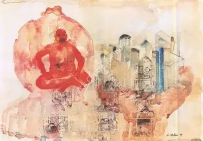 Nalini Malani (Artist), Red Balloon, 1999, Painting