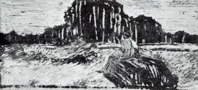 Ram Gopal (Artist), Girl on Rock, Painting