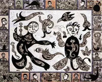 Madhavi Parekh (Artist), Village Opera II, 1995, Painting