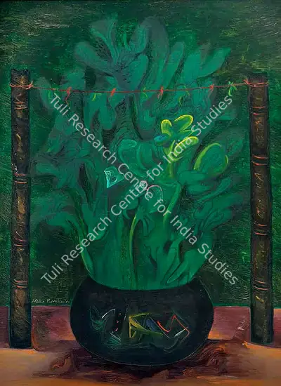 Manu Parekh (Artist), Ritual Pot and Flower, 1980, Painting