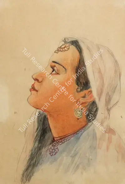 Ustad Allah Bukhsh (Artist), Woman Looking Up, Painting
