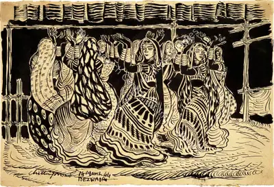Chittaprosad (Artist), Tribal Dance, From The Bengal Famine Series, 1944, Drawing