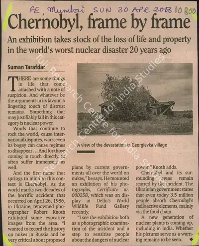 Suman Tarafdar (Reporter), Chernobyl, Frame By Frame, 2006, Newspaper Clipping
