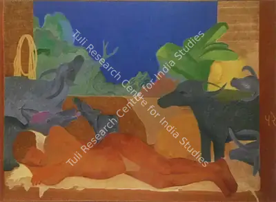 Patel, Gieve (Artist). Paschim Rail: Night Halt, n.d. | Painting, So.Bom/26.03.89