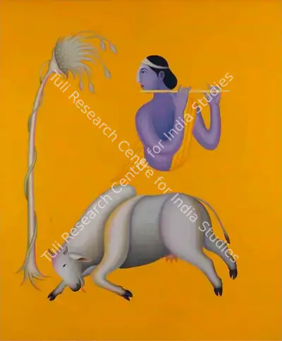 Bawa, Manjit (Artist). Untitled (Krishna and Cow). Oil on canvas, 1998 | Painting | FineArts | 00595369