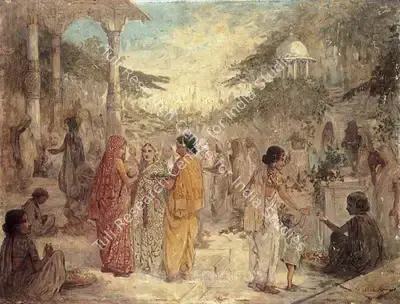 Ustad Allah Bukhsh (Artist), Before The Temple, 1929, Painting