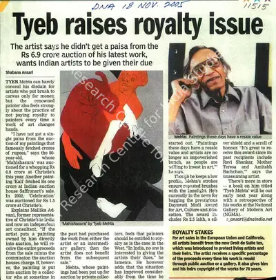 Shabana Ansari (Writer), Tyeb Raises Royalty Issue, 2005, Newspaper clipping