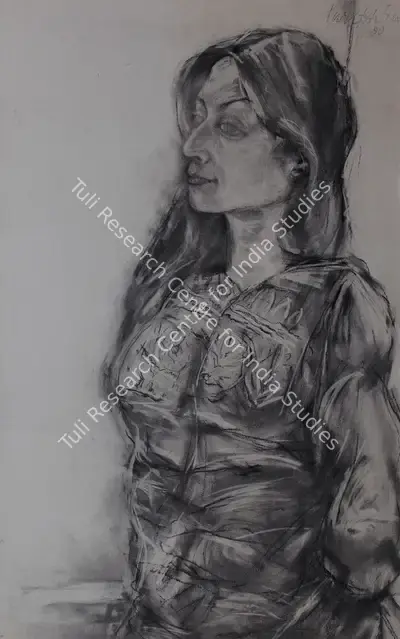 Paritosh Sen (Artist), Untitled (Portrait of M.S.), 1990, Drawing