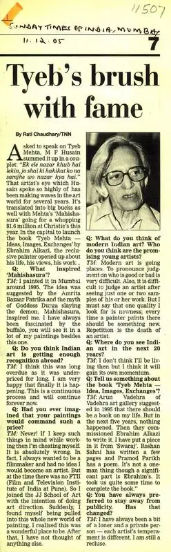 Rati Chaudhary (Writer), Tyeb's Brush with Fame, 2005, Newspaper clipping
