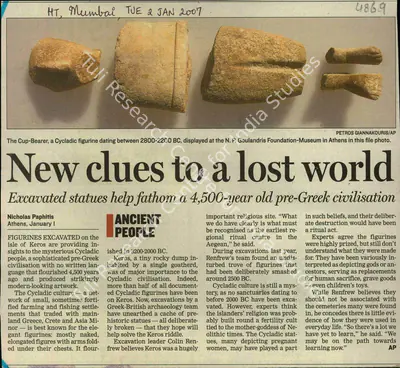 Nicholas Paphitis (Reporter), New Clues to a Lost World, 2007, Newspaper Clipping